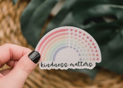 Kindness Matters Bright Rainbow Vinyl Sticker, 3x3