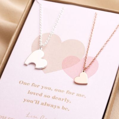 Mother Child Set of 2 Heart Puzzle Necklaces