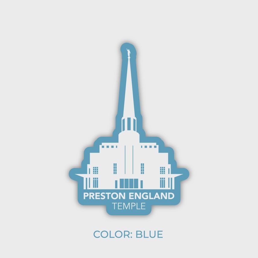 Preston England Temple Sticker, Lds Preston England Temple, Colour: blue