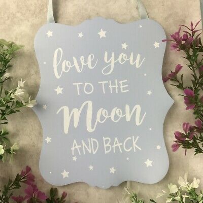 Wood Plaque 20cm - Love You to the Moon, Colour: Blue