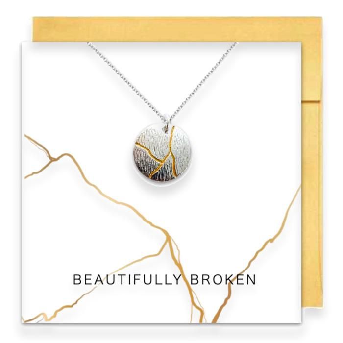Beautifully Broken Kintsugi Necklace &amp; Card.