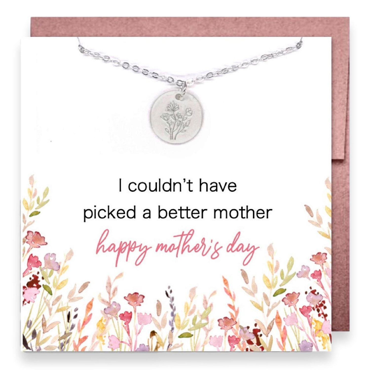 Flower Necklace With Gift Card, Colour: Silver