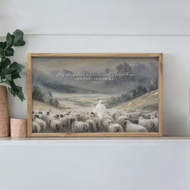 My Sheep Hear My Voice | Wood Framed Art |16x47