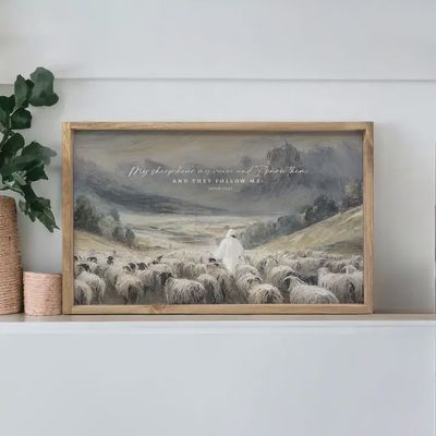 My Sheep Hear My Voice | Wood Framed Art |16x47