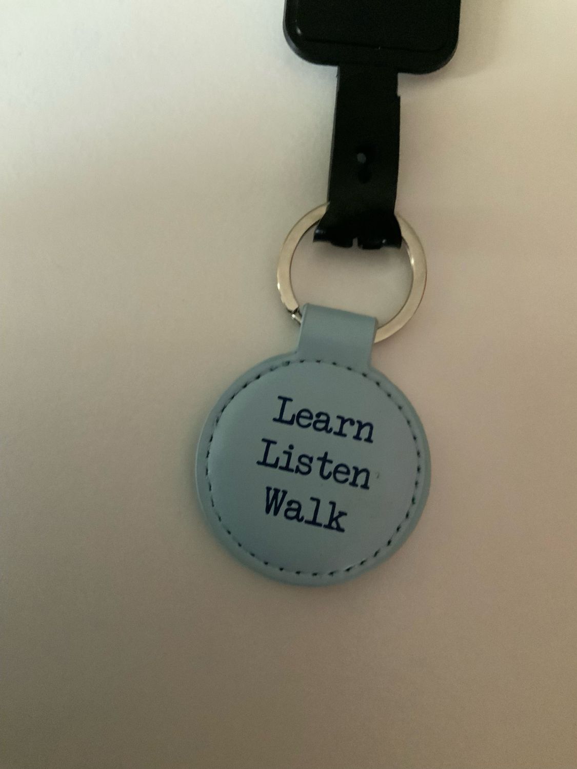 Learn, Listen, Walk Keyring, Colour: Light Blue