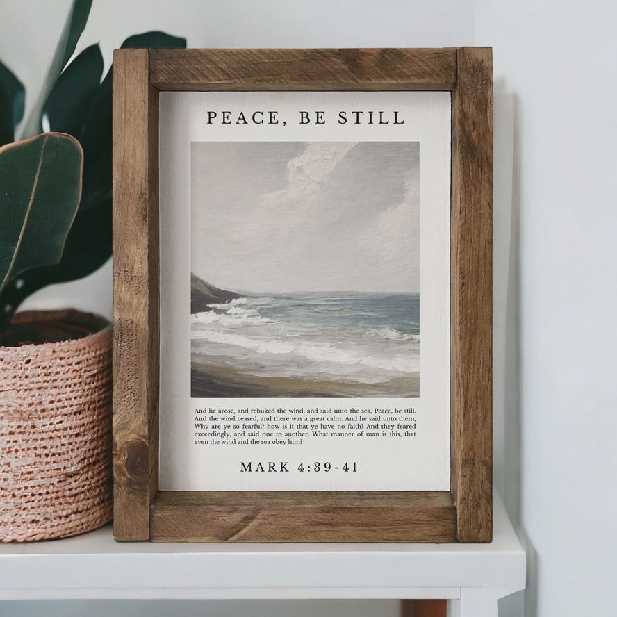 Peace Be Still Christian Wall Art | Mark 4:39-41 (Walnut Finish)