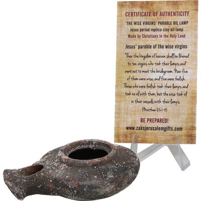Wise Virgins Clay Oil Lamp – Second Temple Period with Sackcloth Bag