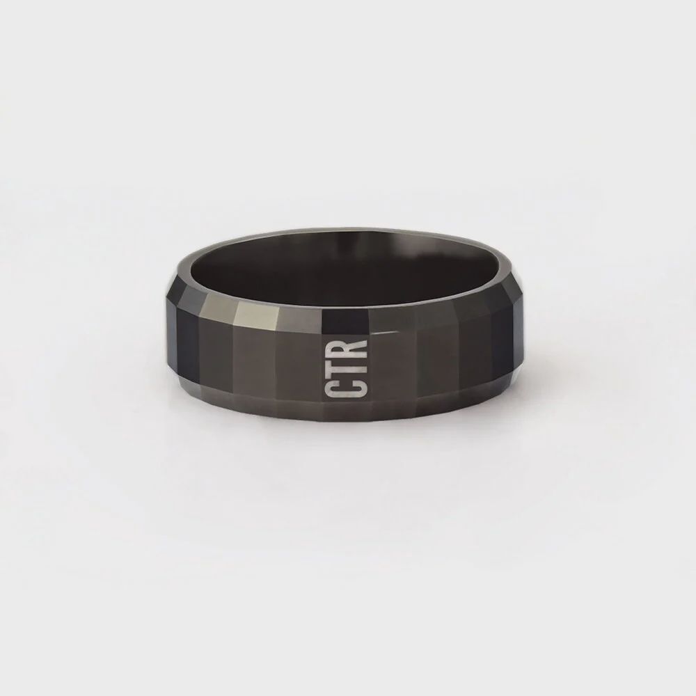 #1838 CTR Obsidian Ring - Tungsten Carbide, Ring Size: 8