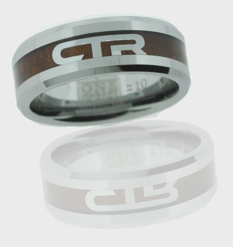 #J185 Unisex CTR Ring Titanium Ion Wood &amp; Steel, Ring Size: 8