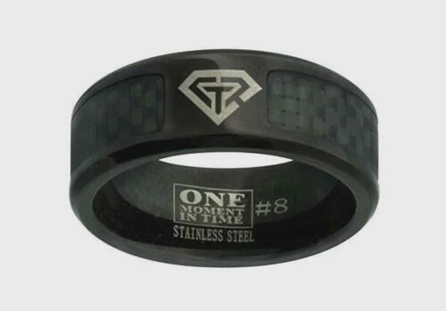 #J198  CTR Ring Black Carbon Fibre - Stainless Steel, Ring Size: 8