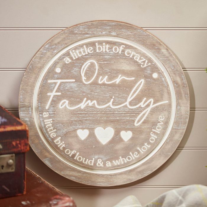 Our Family Round Wooden Plaque