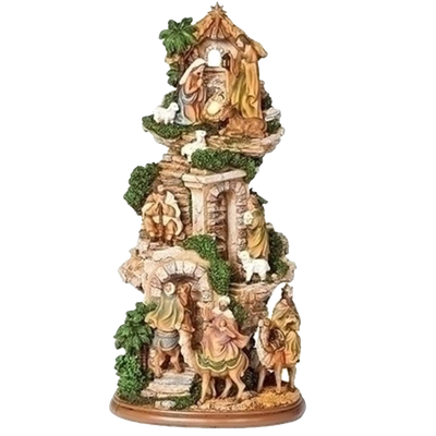 Stable with Stairs Resin Nativity 17&quot; tall