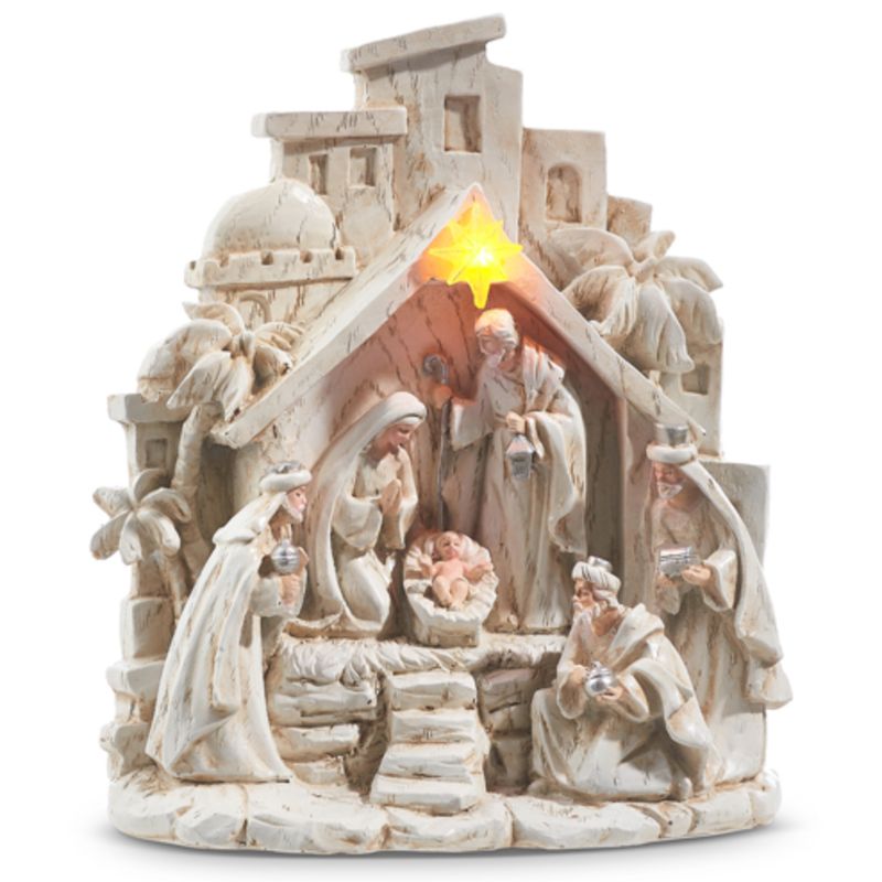 Light-up Bethlehem Resin Nativity Scene 8&quot; tall