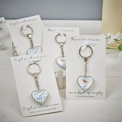 Glass Forget me not Heart Keyring