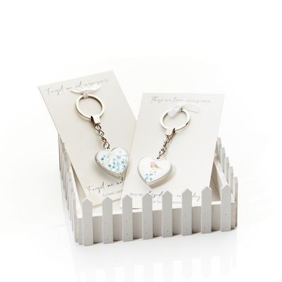 Glass Forget me not Heart Keyring