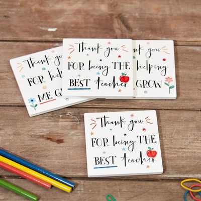TEACHER COASTERS WHITE CERAMIC