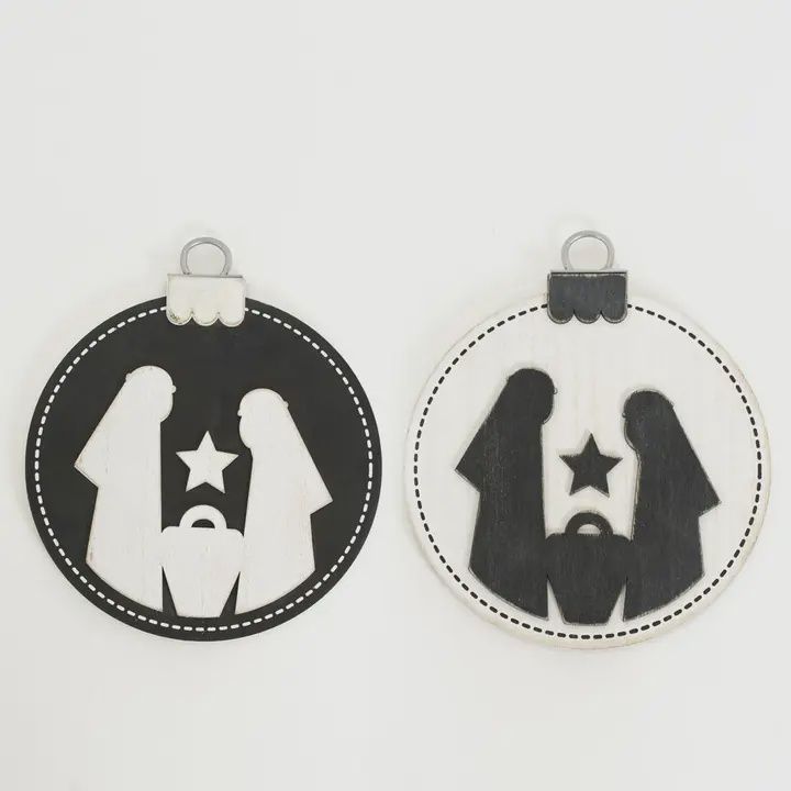 Reversible Wooden Hanging Nativity Ornament