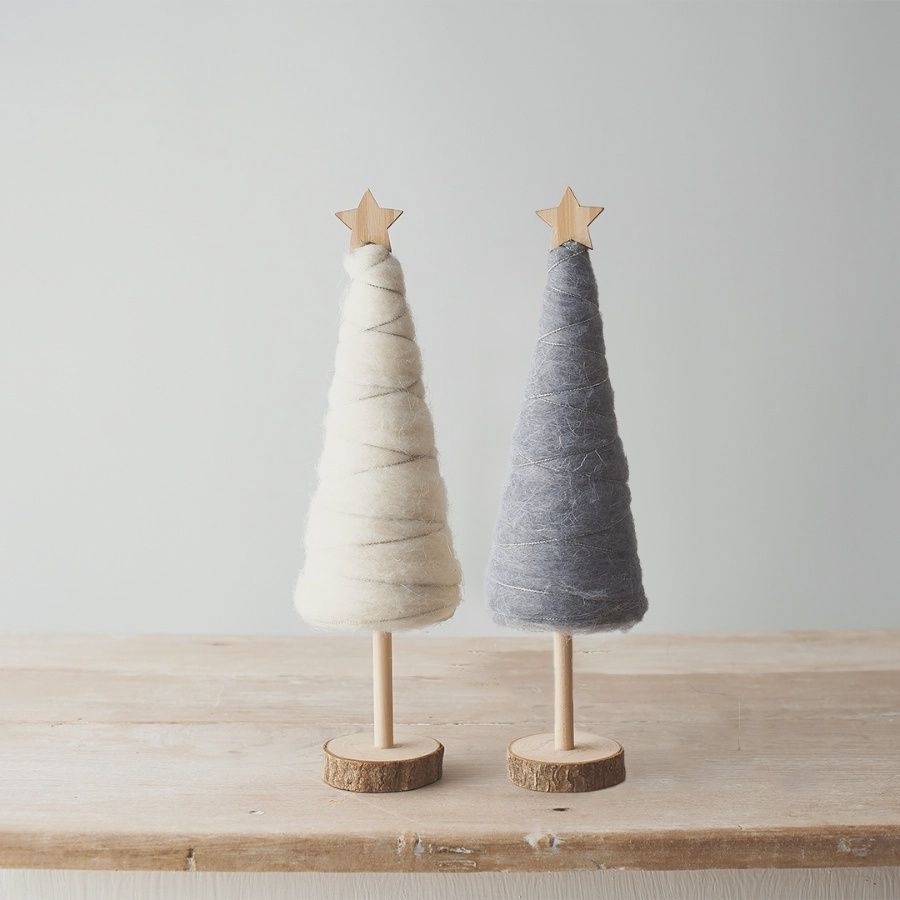 Wooden and Woollen Tree Decorations, 30cm, Colour: Cream