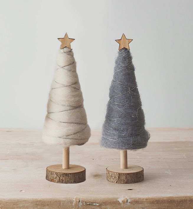 Wooden and Woollen Tree Decorations, 20cm, Colour: Cream