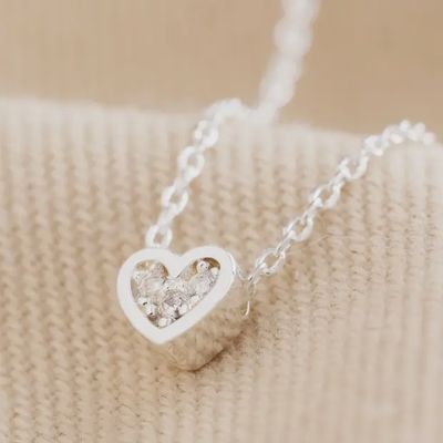Tiny Crystal Heart Pendant Necklace in Silver