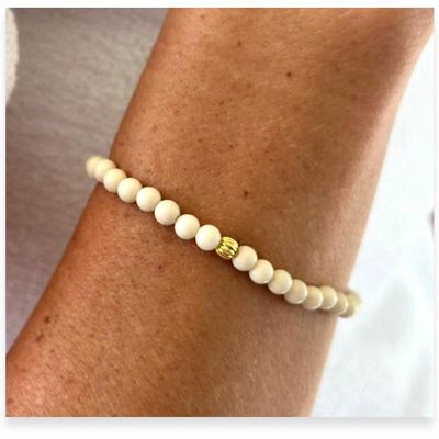 Natural Fossil Riverstone Beaded Stretch Bracelet