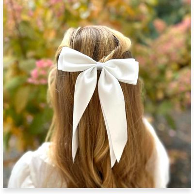My Baptism Day, White Satin Ribbon Long Tail Hair Bow