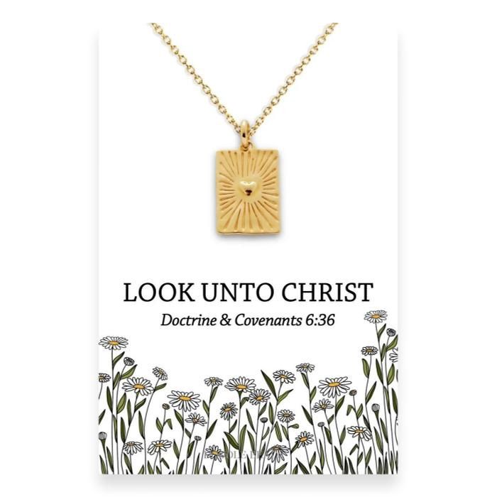 2025 LDS Youth Theme Necklace, Look Unto Christ, Beautiful Heart Burst Pendant Necklace, Colour: Gold