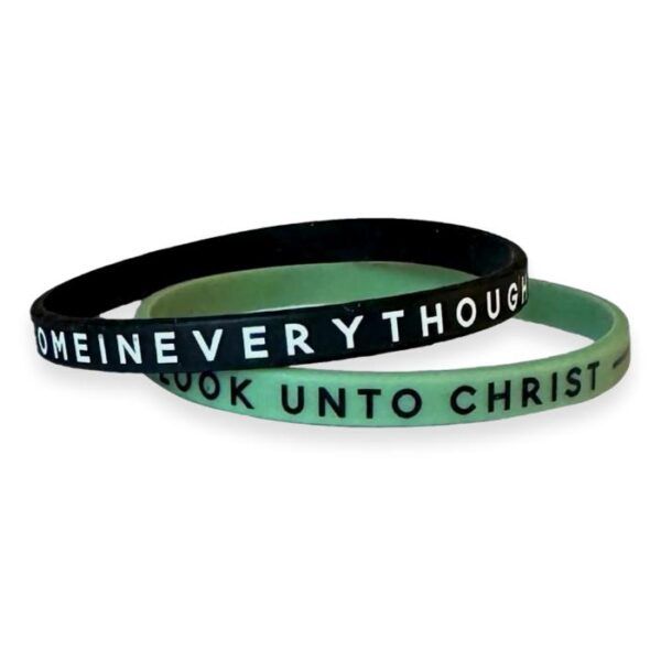 Look Unto Christ 2025 LDS Youth Theme Silicone Bracelets, Set of Two, Colour: Black &amp; Green