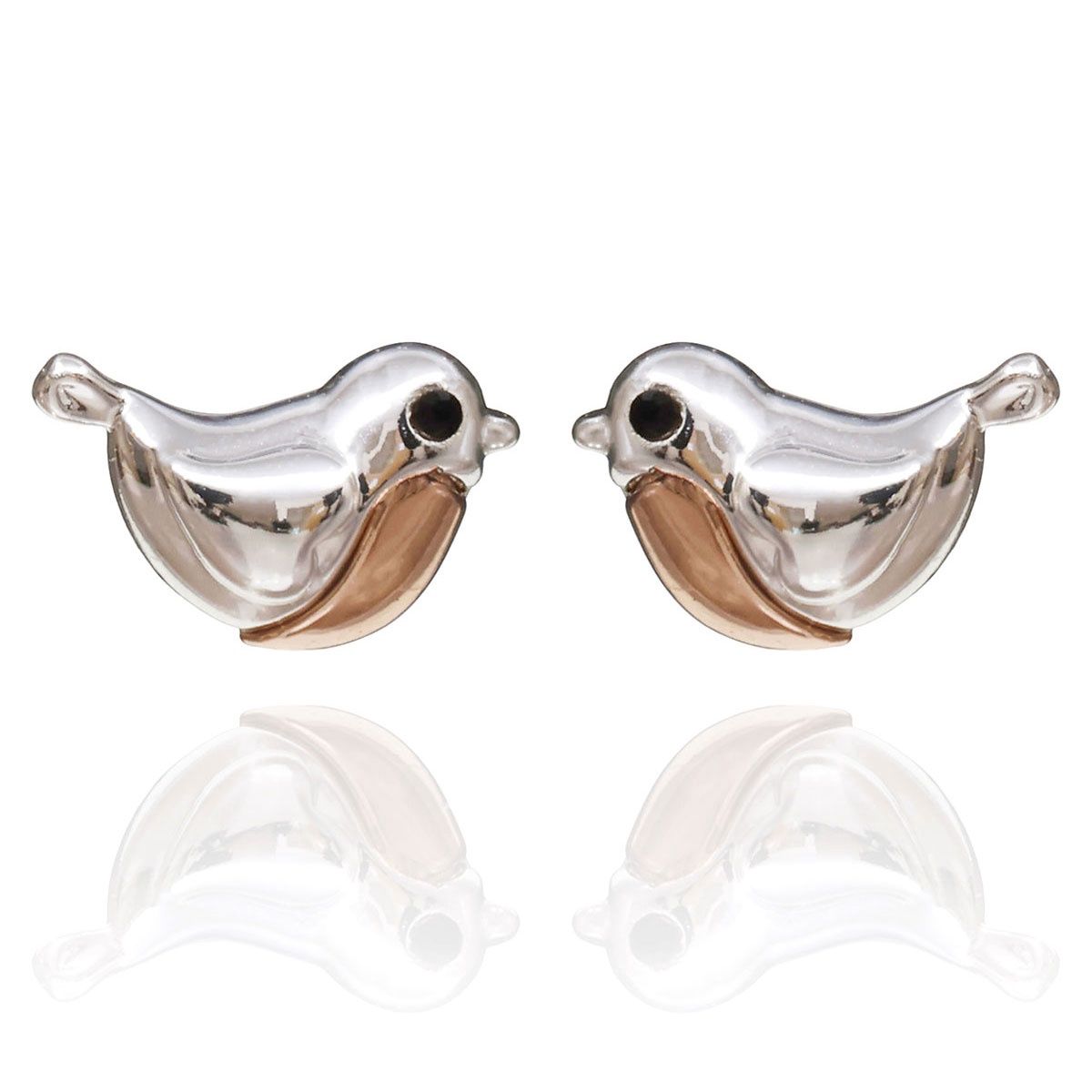 Robins Appear Two Tone Stud Earrings