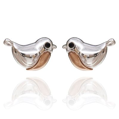 Robins Appear Two Tone Stud Earrings