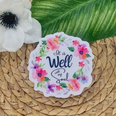 It Is Well, Pink Floral Christian Clear, Sticker, 3x3 Inch