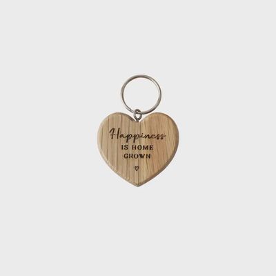 Happiness Is Home Grown Oak Heart Keyring