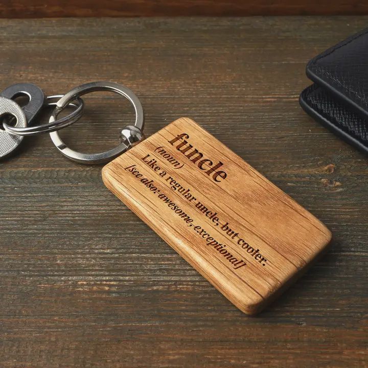 Dapper Chap &#39;funcle&#39; Rectangular Oak Keyring