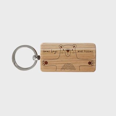Send with Love 'bear Hugs and Kisses' Oak Keyring