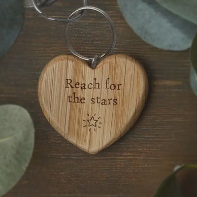 Send with Love &#39;reach For the Stars&#39; Oak Heart Keyring