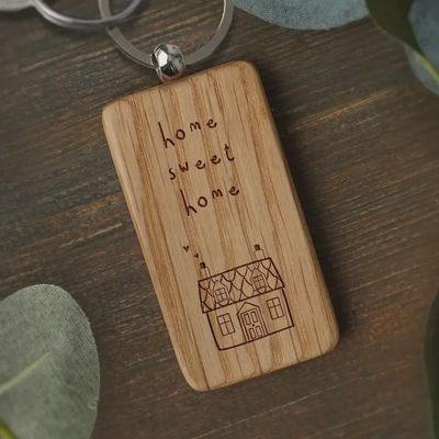 Send with Love &#39;home Sweet Home&#39; Oak Keyring