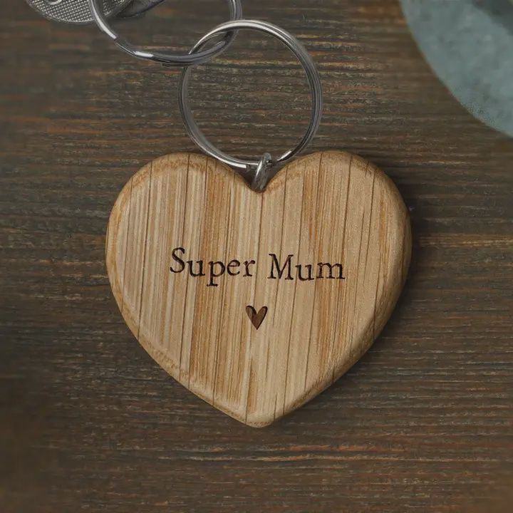 Send with Love &#39;super Mum&#39; Oak Heart Keyring