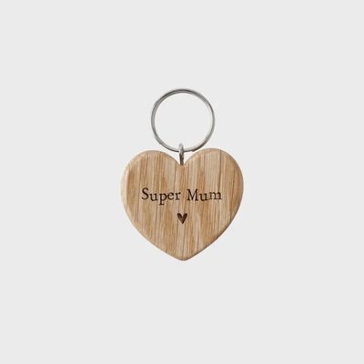 Send with Love 'super Mum' Oak Heart Keyring