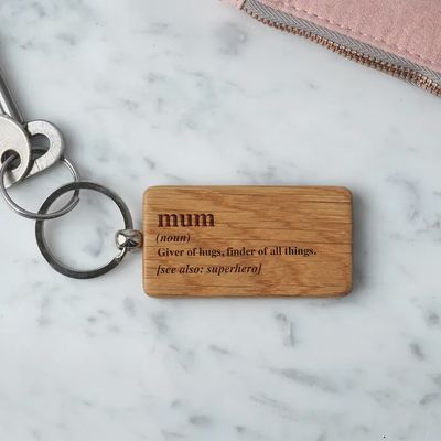 Loft &#39;mum&#39; Oak Rectangular Keyring