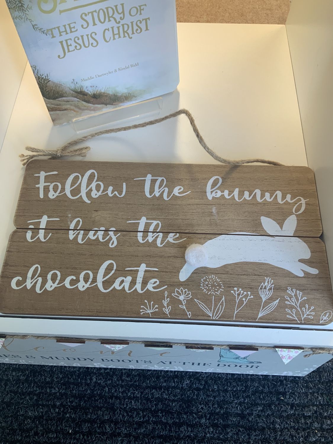 Follow the bunny wooden sign