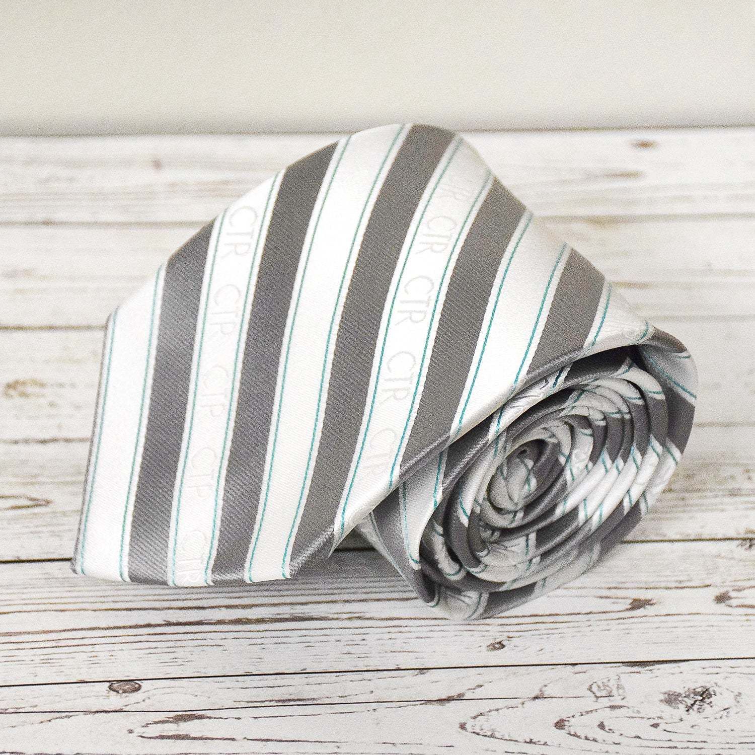 Youth CTR Silver and White Stripe Microfiber Necktie