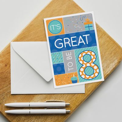 It's Great to be 8 Baptism greetings card
