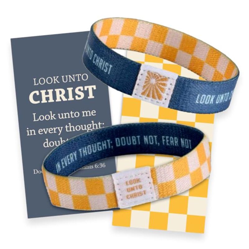 Look Unto Christ Woven Bracelet Blue/Yellow Checkered