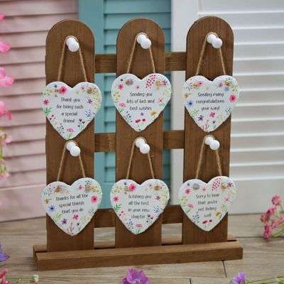 Pretty Floral Slate Hanging Hearts