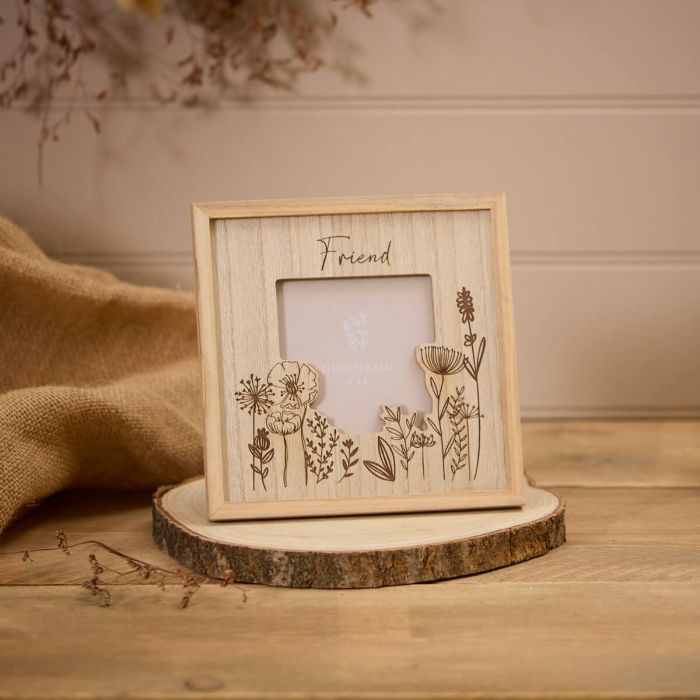Etched Wood Flower Frame - Friend