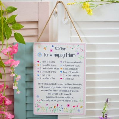 Recipe For A Happy Mum Hanging Plaque