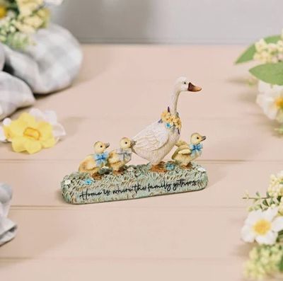 Resin Goose with Ducklings Home Ornament