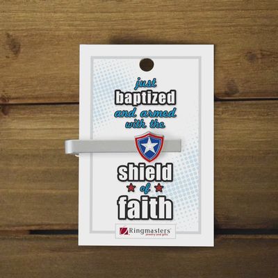 Shield of Faith Silver Baptism Tiebar