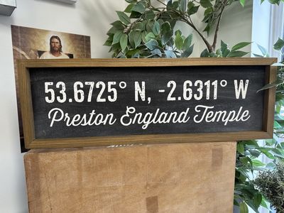 Preston Temple Latitude and Longitude Sign