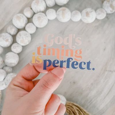 God&#39;s Timing Clear Vinyl, Sticker, 3x3 in.